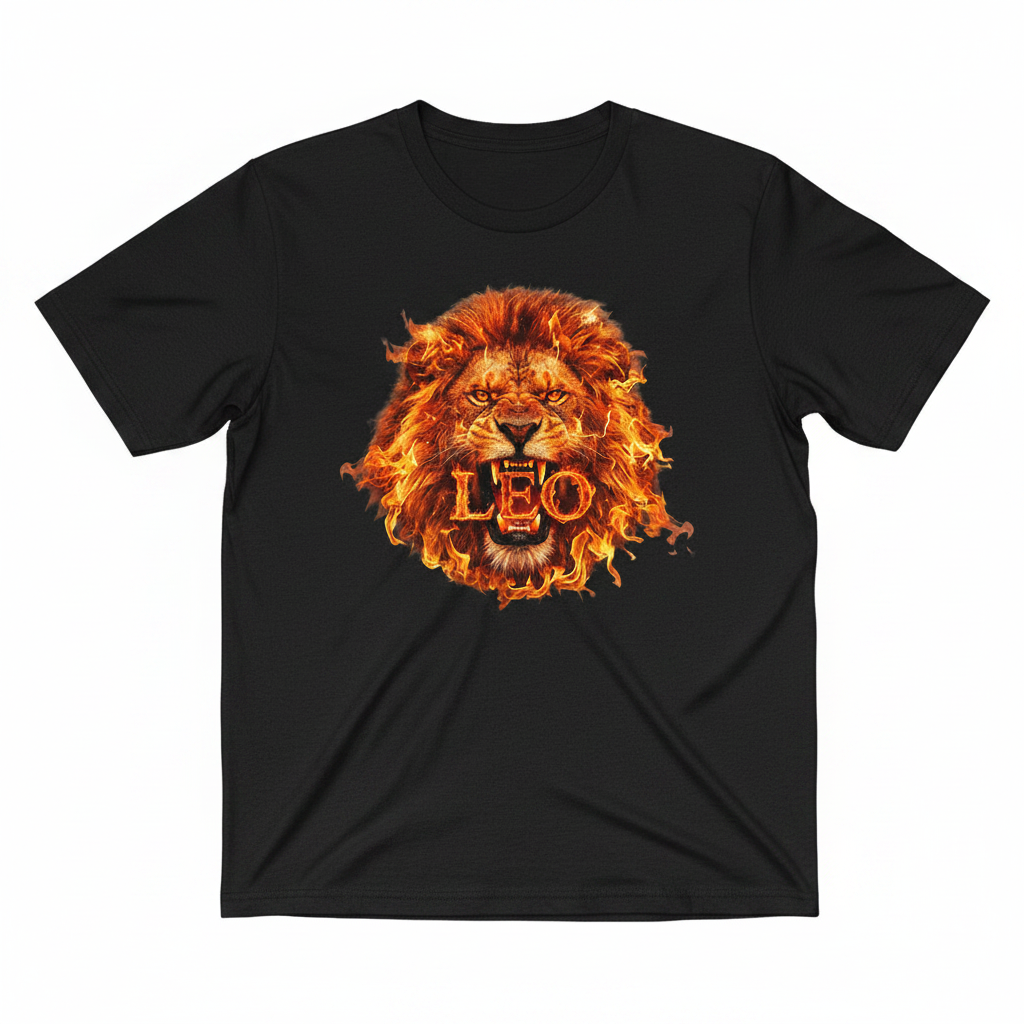 Black Leo Fire Lion T-Shirt - Front