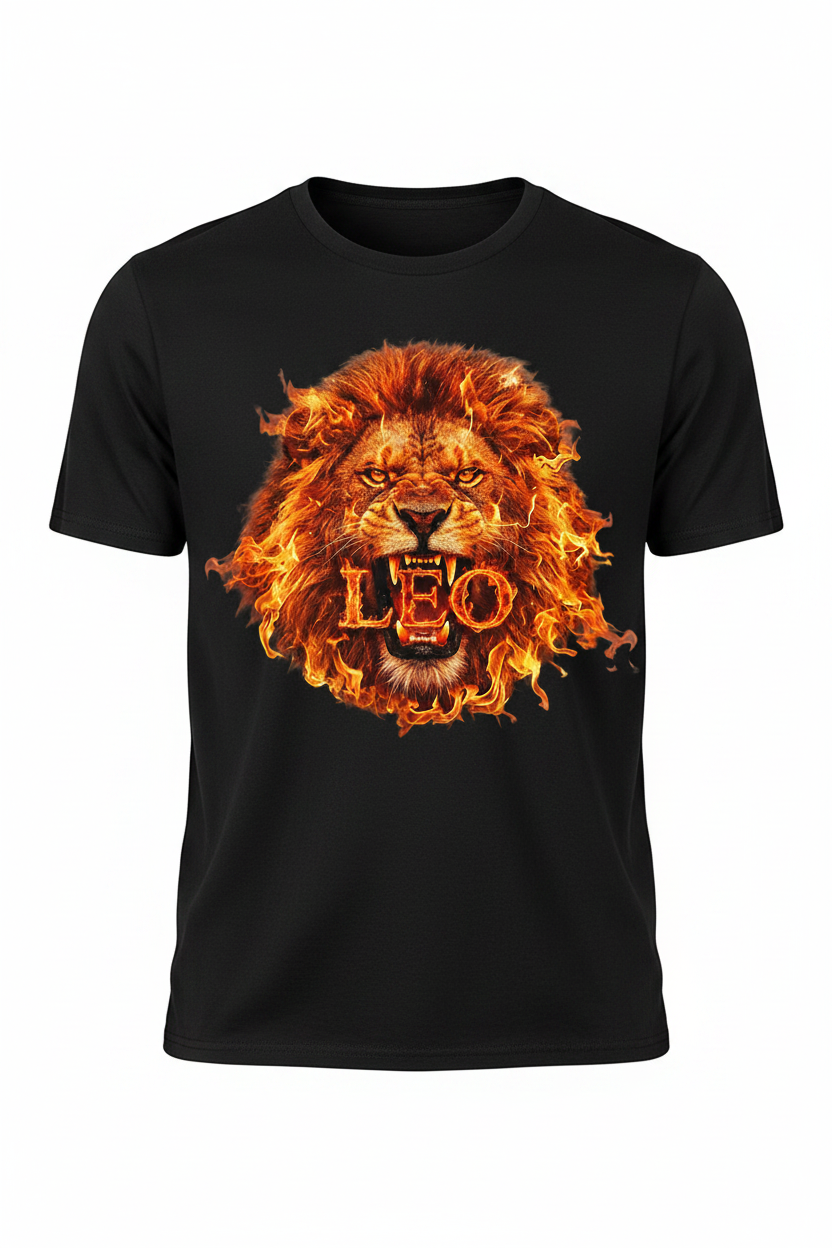 Leo Fire Lion II T-Shirt in Black