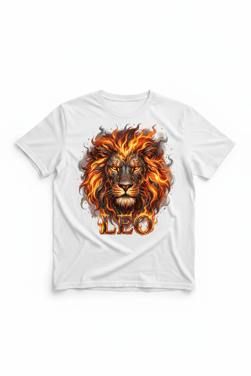 Leo Fire Lion T-Shirt - White