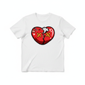 White t-shirt mockup with broken heart graphic