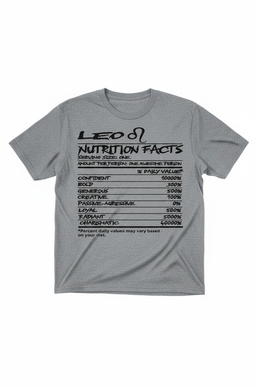 Leo Nutrition Facts T-Shirt in Gray