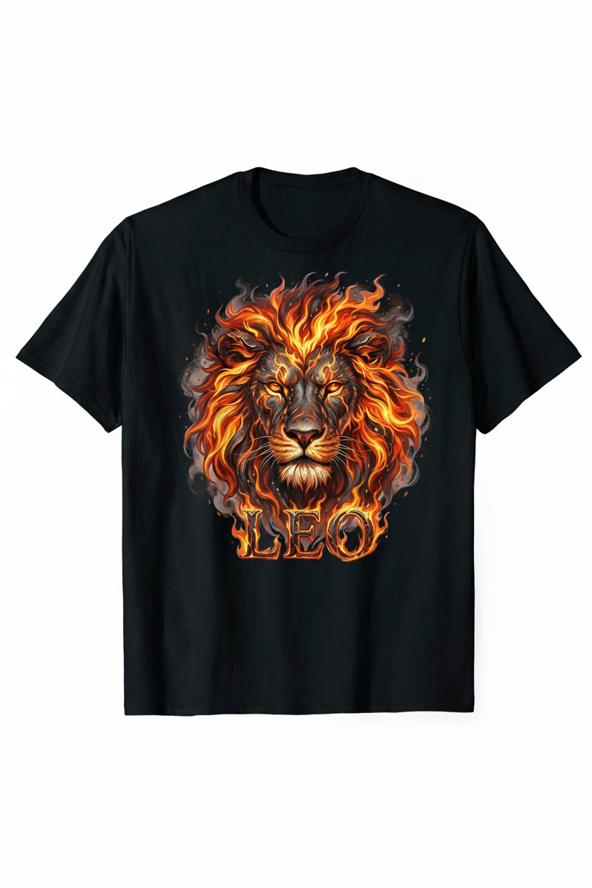 Leo Fire Lion T-Shirt - Black
