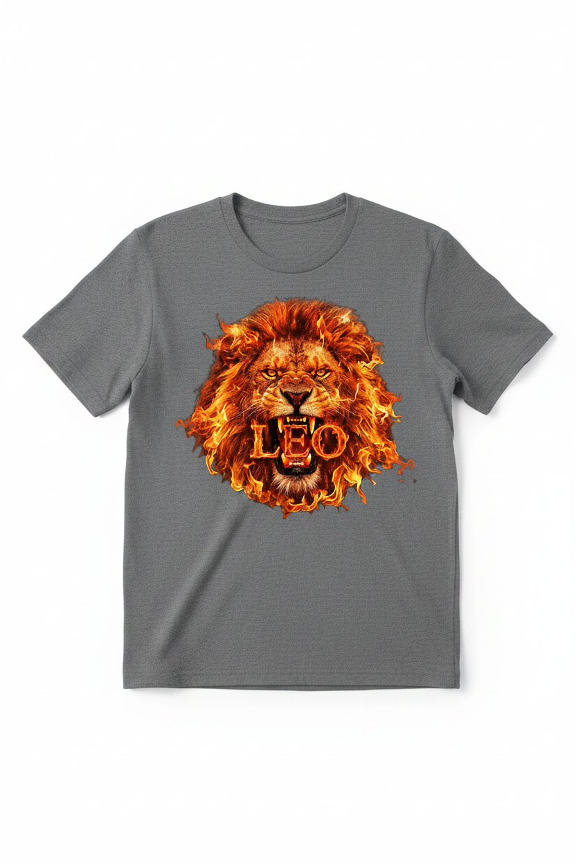 Leo Fire Lion II T-Shirt in Gray