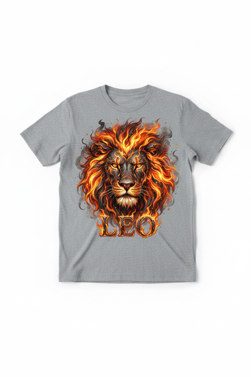 Leo Fire Lion T-Shirt - Gray